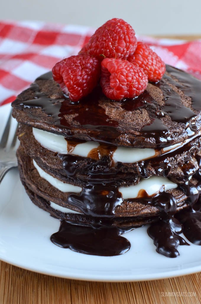 Slimming Eats Best Ever Chocolate Pancakes - gluten free, vegetarian, Slimming Eats and Weight Watchers friendly