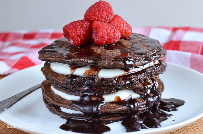 Slimming Eats Best Ever Chocolate Pancakes - gluten free, vegetarian, Slimming Eats and Weight Watchers friendly