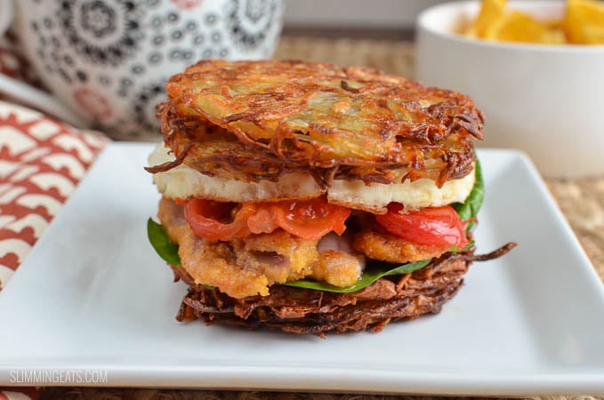 Slimming Eats Hash Brown Breakfast Sandwich - gluten free, dairy free, vegetarian, Slimming Eats and Weight Watchers friendly