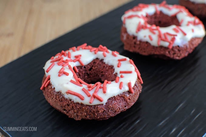 Slimming Eats Baked Red Velvet Doughnuts - gluten free, vegetarian, Slimming Eats and Weight Watchers friendly Slimming Eats Baked Red Velvet Doughnuts - gluten free, vegetarian, Slimming Eats and Weight Watchers friendly