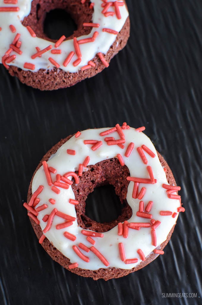 Slimming Eats Baked Red Velvet Doughnuts - gluten free, vegetarian, Slimming Eats and Weight Watchers friendly Slimming Eats Baked Red Velvet Doughnuts - gluten free, vegetarian, Slimming Eats and Weight Watchers friendly