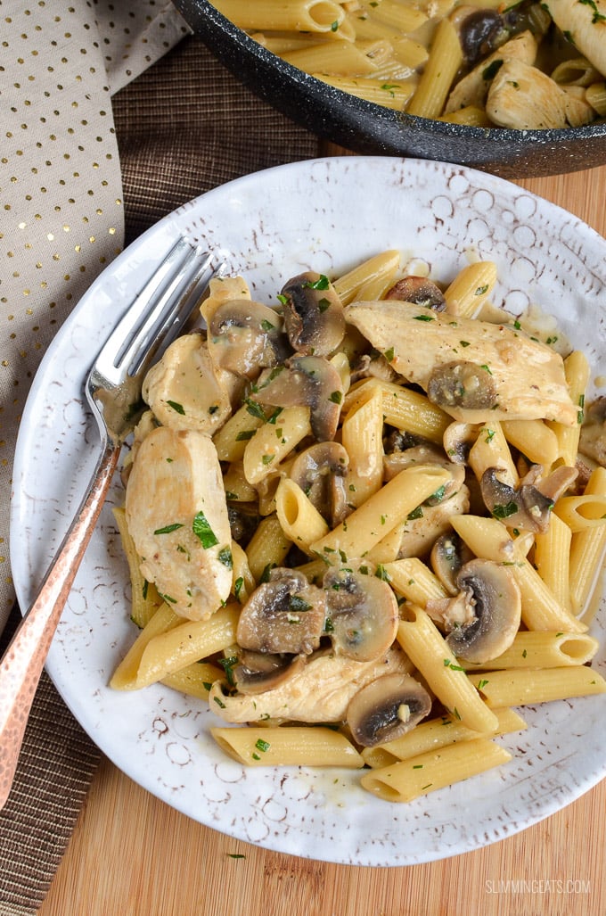Slimming Eats Syn Free Creamy Chicken and Mushroom Pasta - gluten free, Slimming World and Weight Watchers friendly