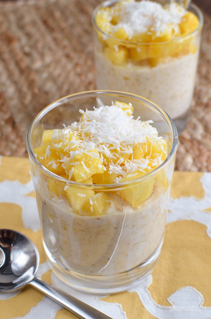 Slimming Eats Low Syn Pina Colada Overnight Oats - gluten free, vegetarian, Slimming World and Weight Watchers friendly