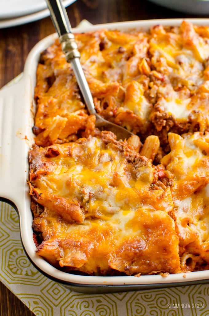 What better way to use up some leftover Sloppy Joes mix than in this delicious Sloppy Joe Pasta Bake, for a perfect family meal. Gluten Free, Slimming Eats and Weight Watchers friendly | www.slimmingeats.com