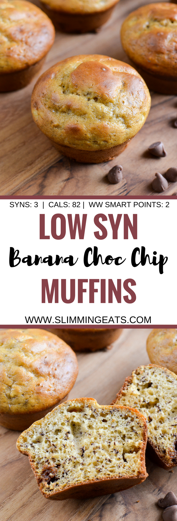 Slimming Eats Low Syn Banana Chocolate Chip Muffins - vegetarian, Slimming World and Weight Watchers friendly