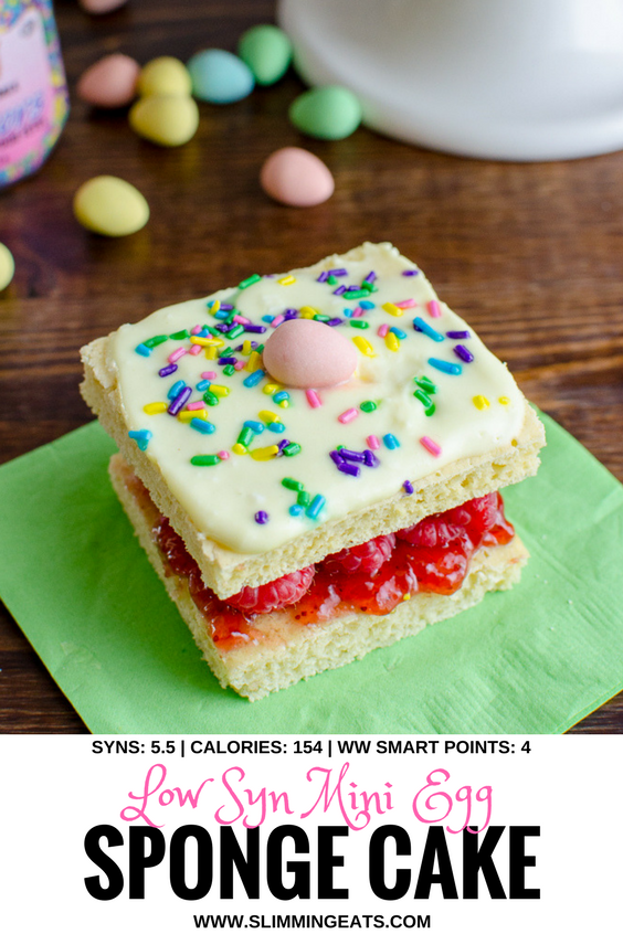 Delicious Mini Egg Sponge Cake - a yummy low syn cake that you will want to make again and again. Slimming World and Weigh Watchers friendly