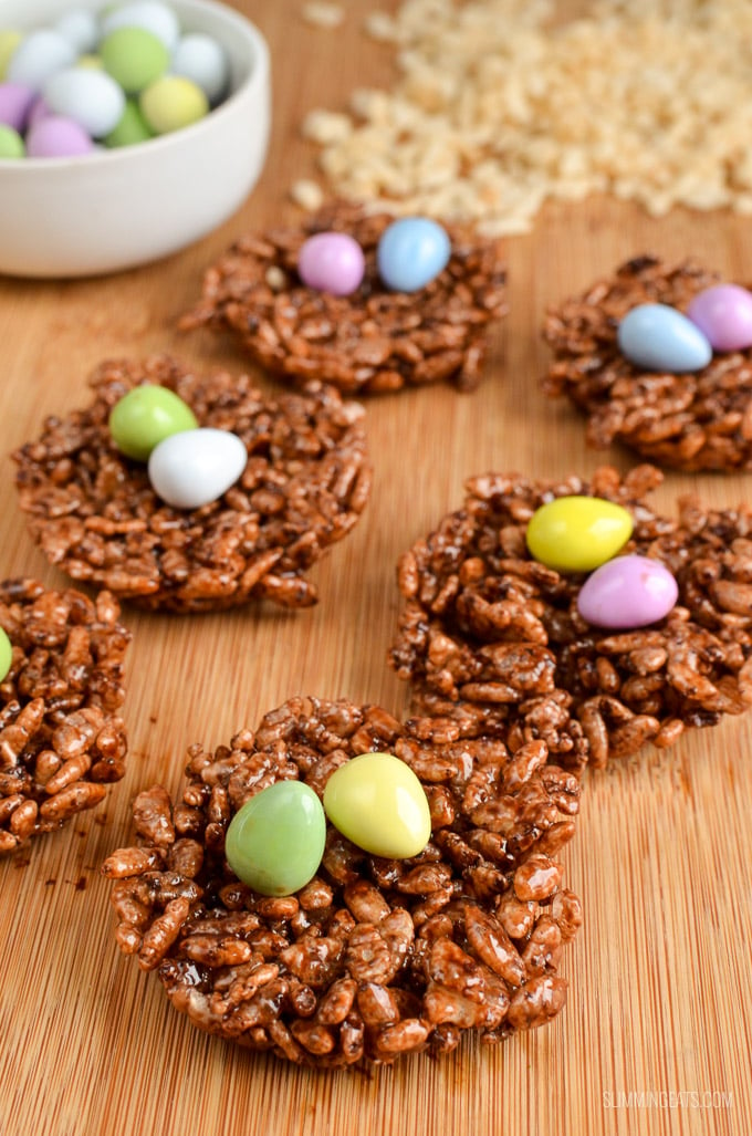 Slimming Eats Low Syn Chocolate Rice Krispie Easter Egg Nests - vegetarian, Slimming World and Weight Watchers friendly 
