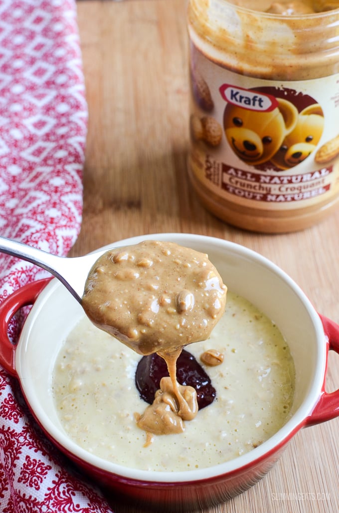 Slimming Eats Peanut Butter and Jelly Oatmeal - gluten free, vegetarian, Slimming Eats and Weight Watchers friendly