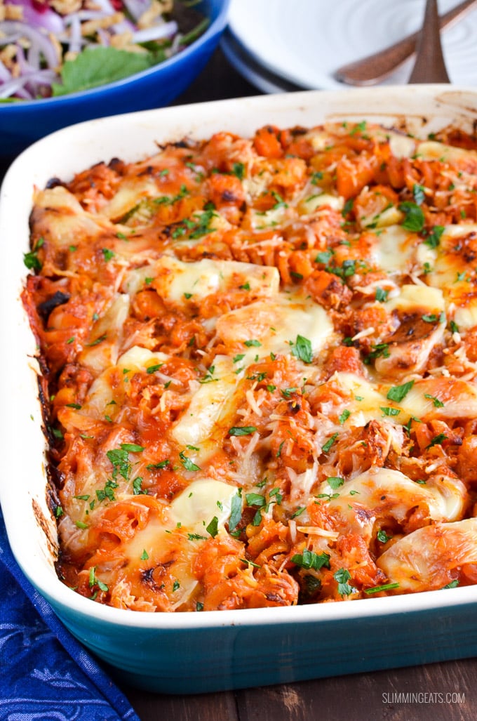 Slimming Eats Roasted Butternut Squash Zucchini Pasta Bake - gluten free, vegetarian, Slimming Eats and Weight Watchers friendly