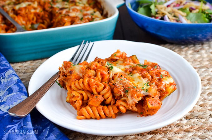 Slimming Eats Roasted Butternut Squash Zucchini Pasta Bake - gluten free, vegetarian, Slimming Eats and Weight Watchers friendly