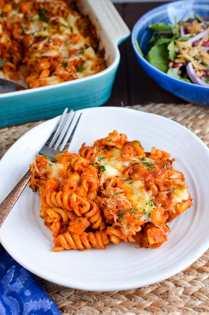 Slimming Eats Roasted Butternut Squash Zucchini Pasta Bake - gluten free, vegetarian, Slimming Eats and Weight Watchers friendly