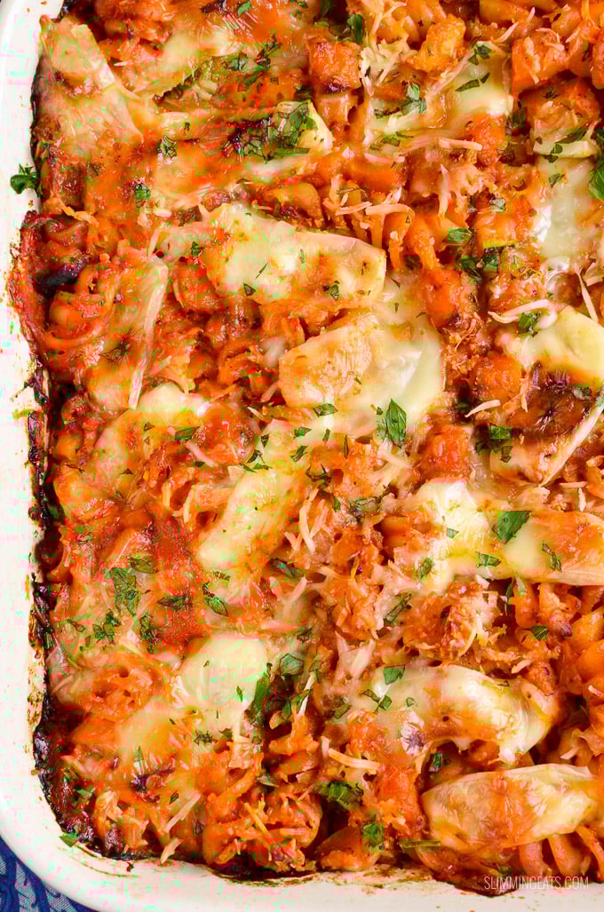 Slimming Eats Roasted Butternut Squash Zucchini Pasta Bake - gluten free, vegetarian, Slimming Eats and Weight Watchers friendly