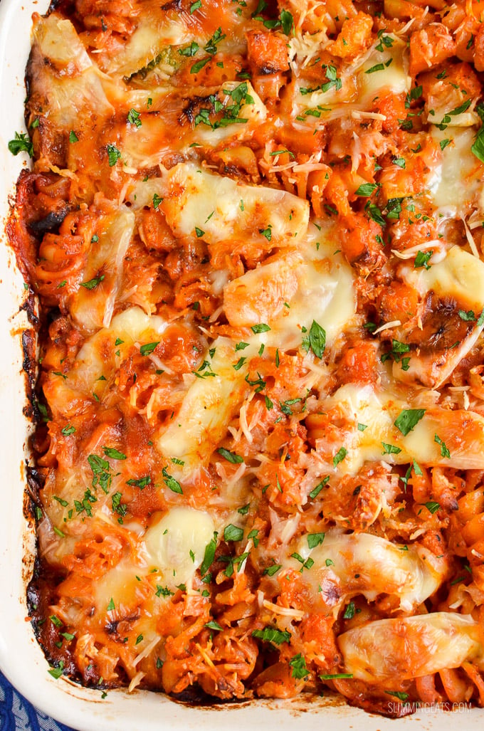 Slimming Eats Roasted Butternut Squash Zucchini Pasta Bake - gluten free, vegetarian, Slimming Eats and Weight Watchers friendly