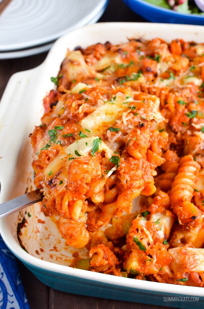 Slimming Eats Roasted Butternut Squash Zucchini Pasta Bake - gluten free, vegetarian, Slimming Eats and Weight Watchers friendly