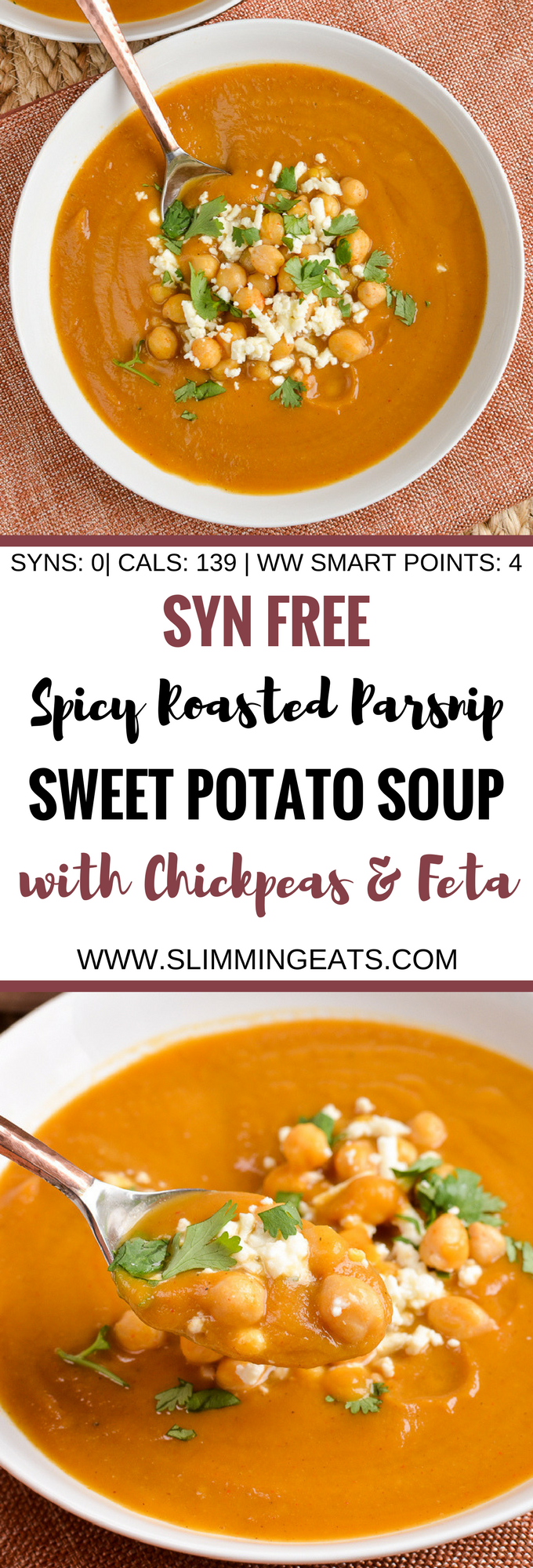 Slimming Eats Syn Free Spicy Roasted Parsnip and Sweet Potato Soup - gluten free, vegetarian, Slimming World and Weight Watchers friendly