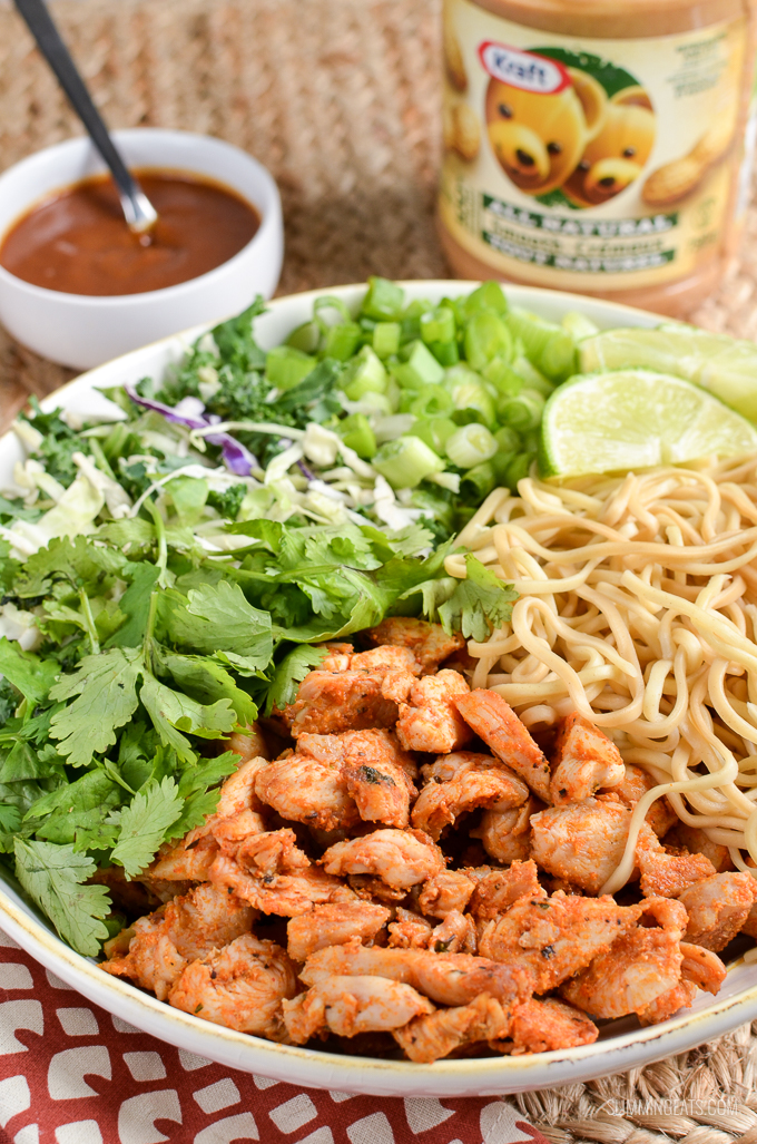 Slimming Eats Peanut Chicken Noodle Salad Bowl - gluten free, dairy free, Slimming Eats and Weight Watchers friendly