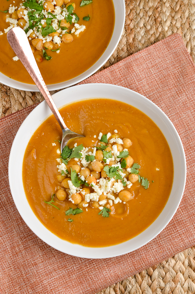 Slimming Eats Spicy Roasted Parsnip and Sweet Potato Soup - gluten free, vegetarian, Slimming Eats and Weight Watchers friendly