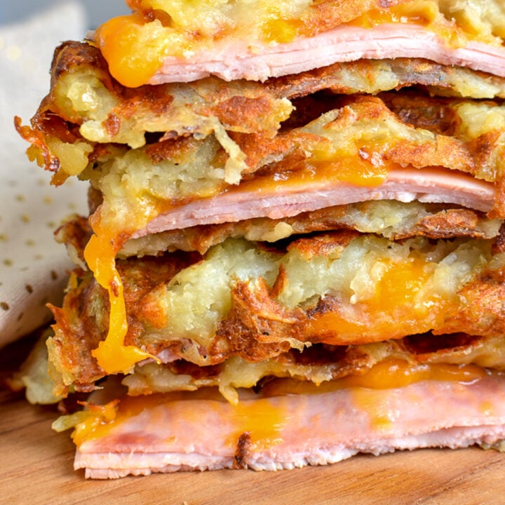 Cheese and Ham Stuffed Hash Brown Waffle