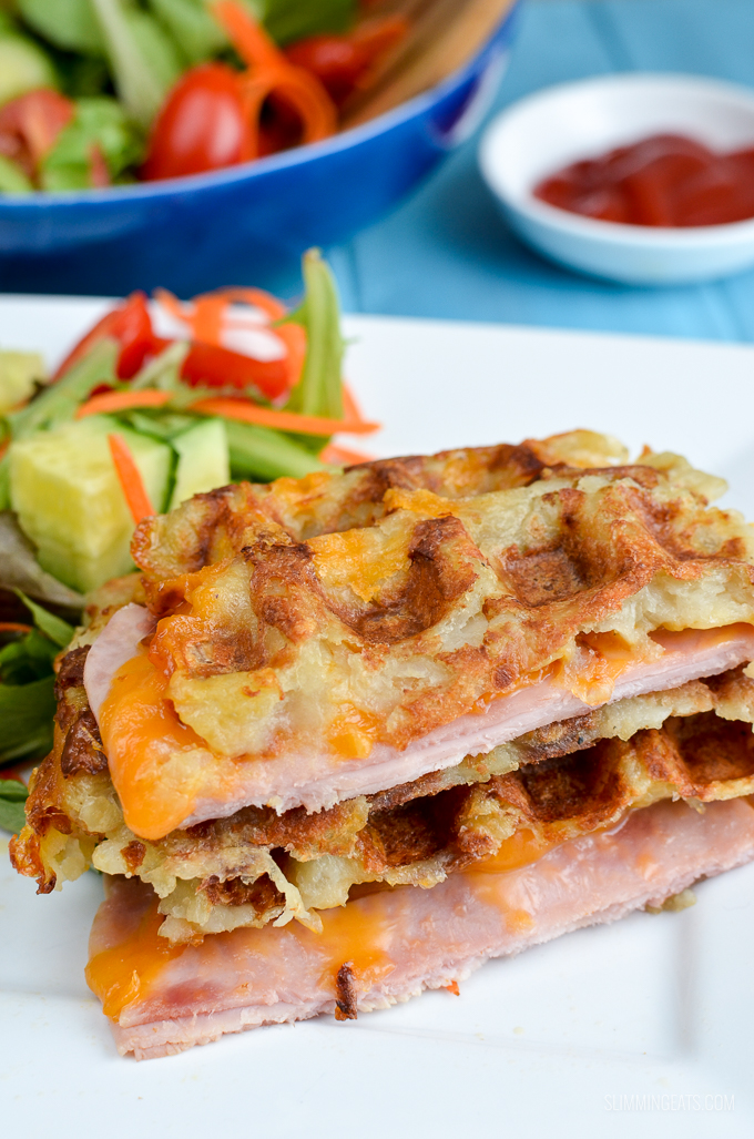 Cheese and Ham Stuffed Hash Brown Waffle - gluten free, Slimming and Weight Watchers friendly