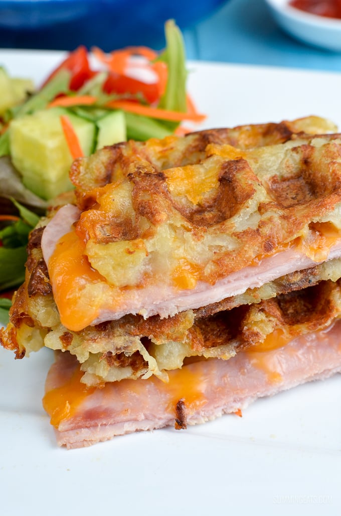 Syn Free Ham and Cheese Stuffed Hash Brown Waffle - gluten free, Slimming World and Weight Watchers friendly