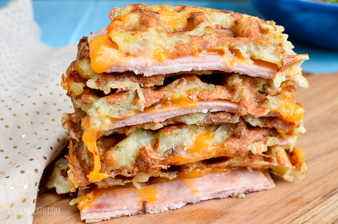 Syn Free Ham and Cheese Stuffed Hash Brown Waffle - gluten free, Slimming World and Weight Watchers friendly