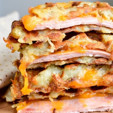 Cheese and Ham Stuffed Hash Brown Waffle