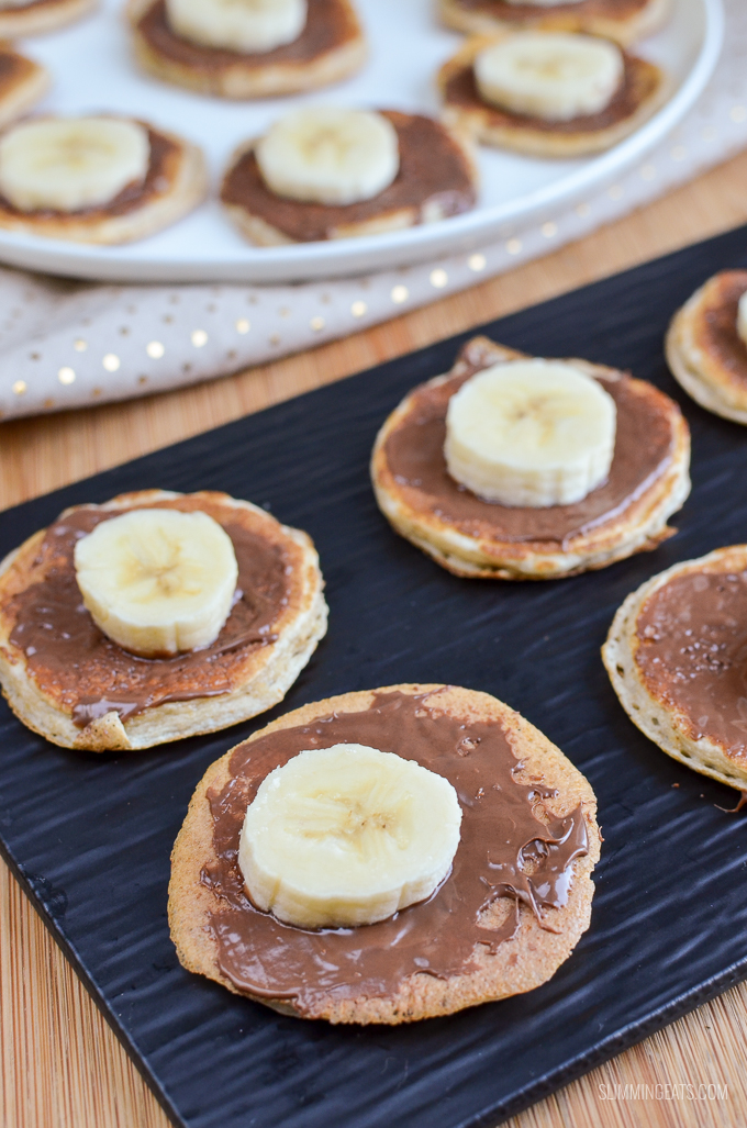 Slimming Eats Mini Chocolate Banana Pancakes - gluten free, vegetarian, Slimming Eats and Weight Watchers friendly