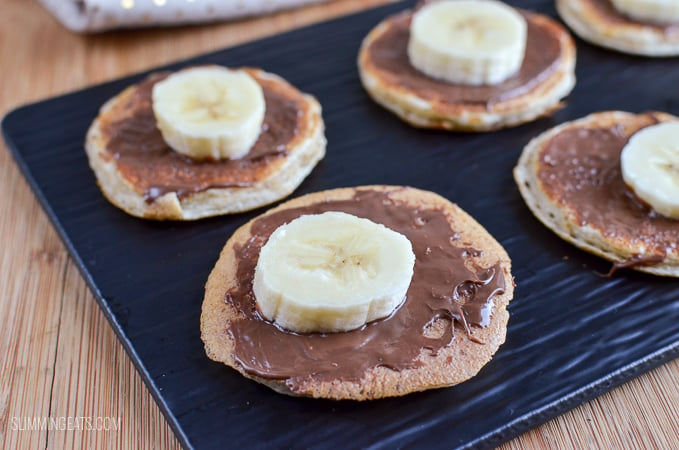 Slimming Eats Mini Chocolate Banana Pancakes - gluten free, vegetarian, Slimming World and Weight Watchers friendly
