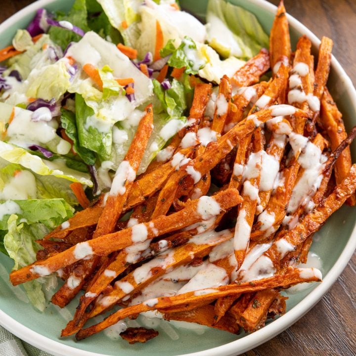 Parmesan Sweet Potato Fries with Ranch Dressing