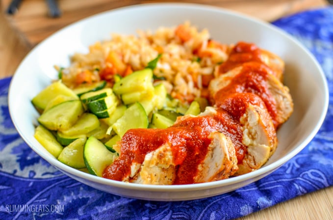 Slimming Eats Feta Stuffed Chicken with Roasted Red Pepper Sauce - gluten free, Slimming Eats and Weight Watchers friendly