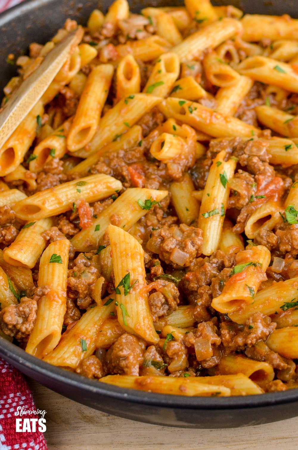 one pot cheeseburger pasta in a black frying pan