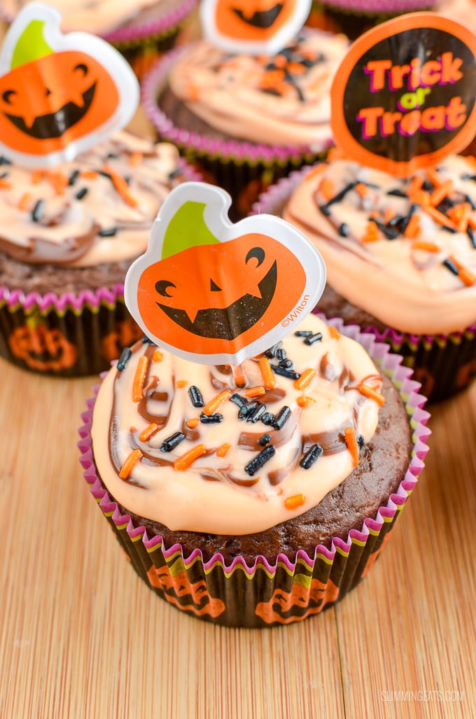 Slimming Eats Orange and Chocolate Halloween Cupcakes - vegetarian, Slimming and Weight Watchers friendly