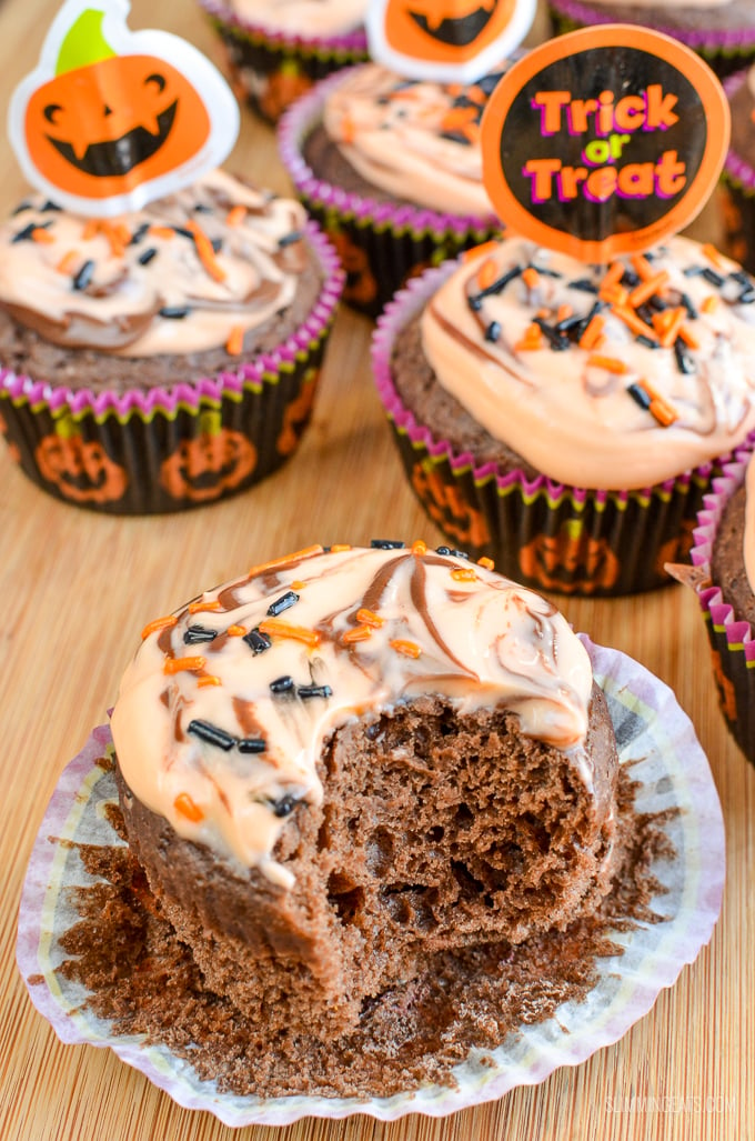 Slimming Eats Orange and Chocolate Halloween Cupcakes - vegetarian, Slimming and Weight Watchers friendly