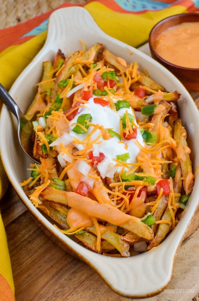 Slimming Eats Loaded Nacho Fries - gluten free, vegetarian, Slimming Eats and Weight Watchers friendly