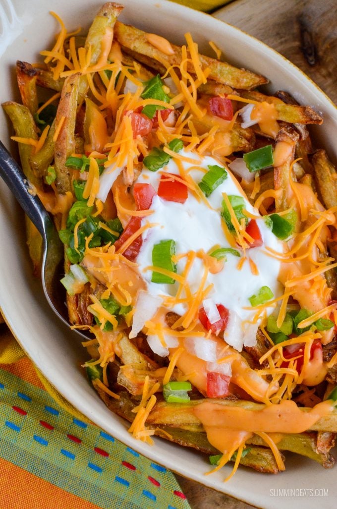 Slimming Eats Loaded Nacho Fries - gluten free, vegetarian, Slimming Eats and Weight Watchers friendly