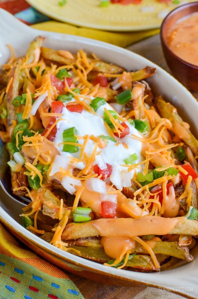 Slimming Eats Loaded Nacho Fries - gluten free, vegetarian, Slimming Eats and Weight Watchers friendly