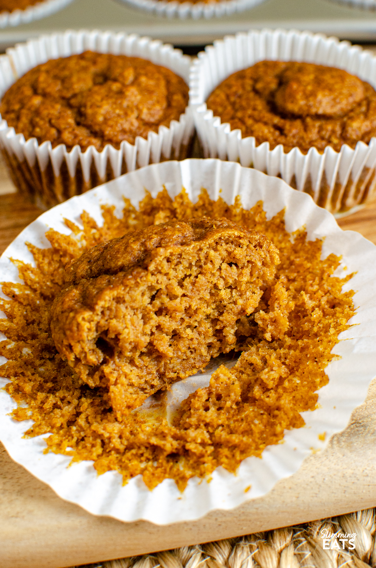 broken in half Pumpkin Sultana Muffins in paper muffin case
