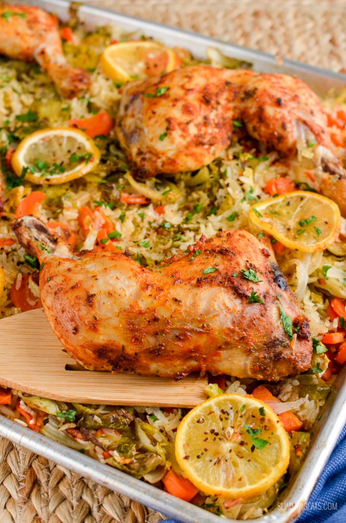 Lemon Garlic Chicken Rice Traybake Slimming Eats Recipes