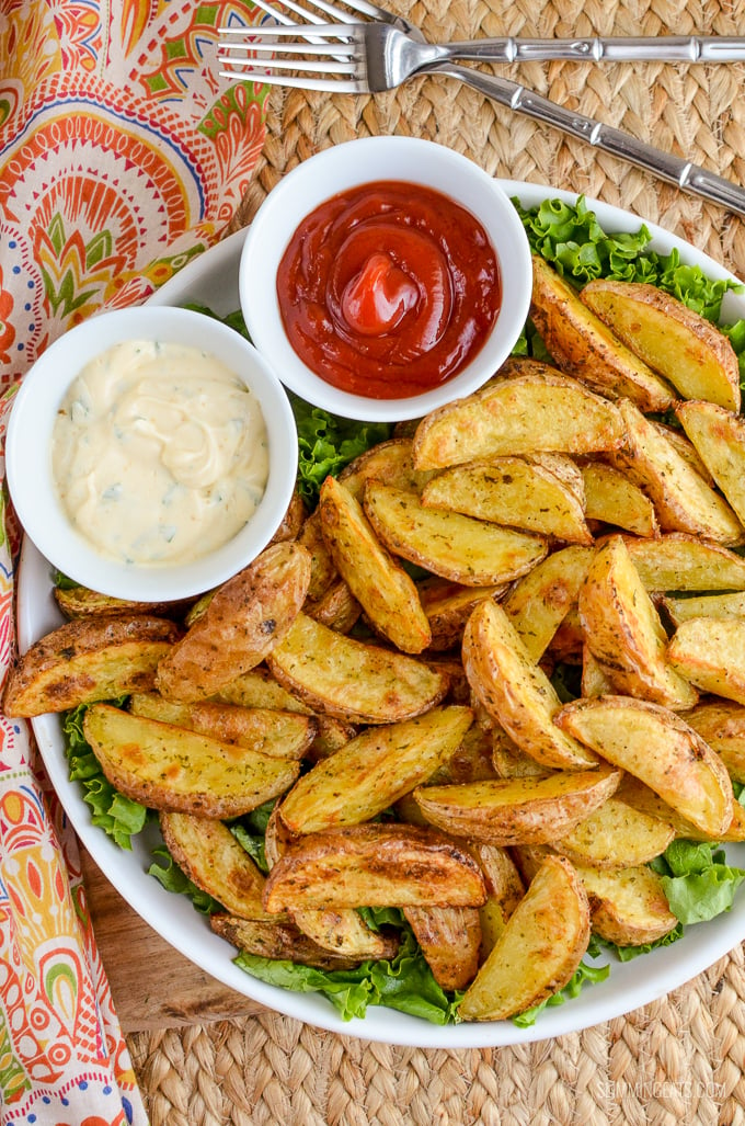 Slimming Eats Garlic and Herb Potato Wedges - gluten free, dairy free, vegan, vegetarian, Slimming Eats and Weight Watchers friendly