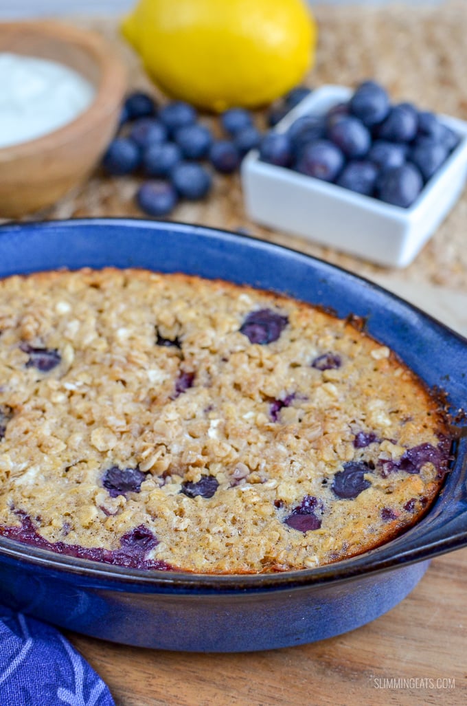 Slimming Eats Blueberry and Lemon Baked Oats - gluten free, vegetarian, Slimming World and Weight Watchers friendly