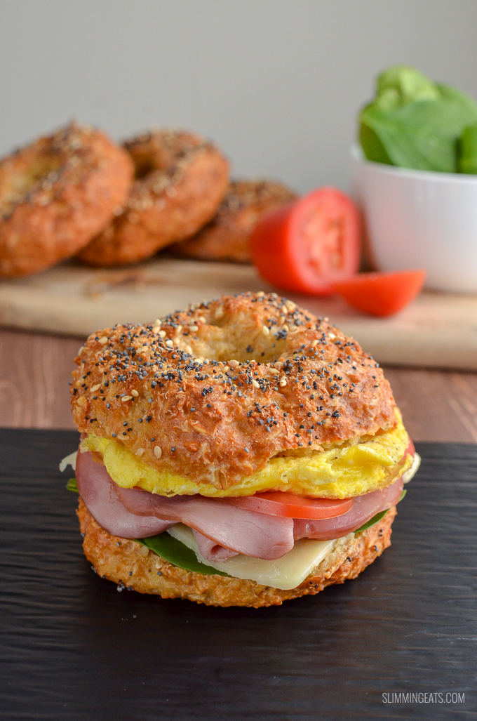 Now you can enjoy a proper tasty Almost Syn Free Bagel for breakfast or lunch. The hardest part will be deciding what to add as your filling. Just 1 Healthy Extra B and 0.5 syns or 4 WW Smart Points. Gluten Free, Vegetarian, Slimming World and Weight Watchers friendly | www.slimmingeats.com