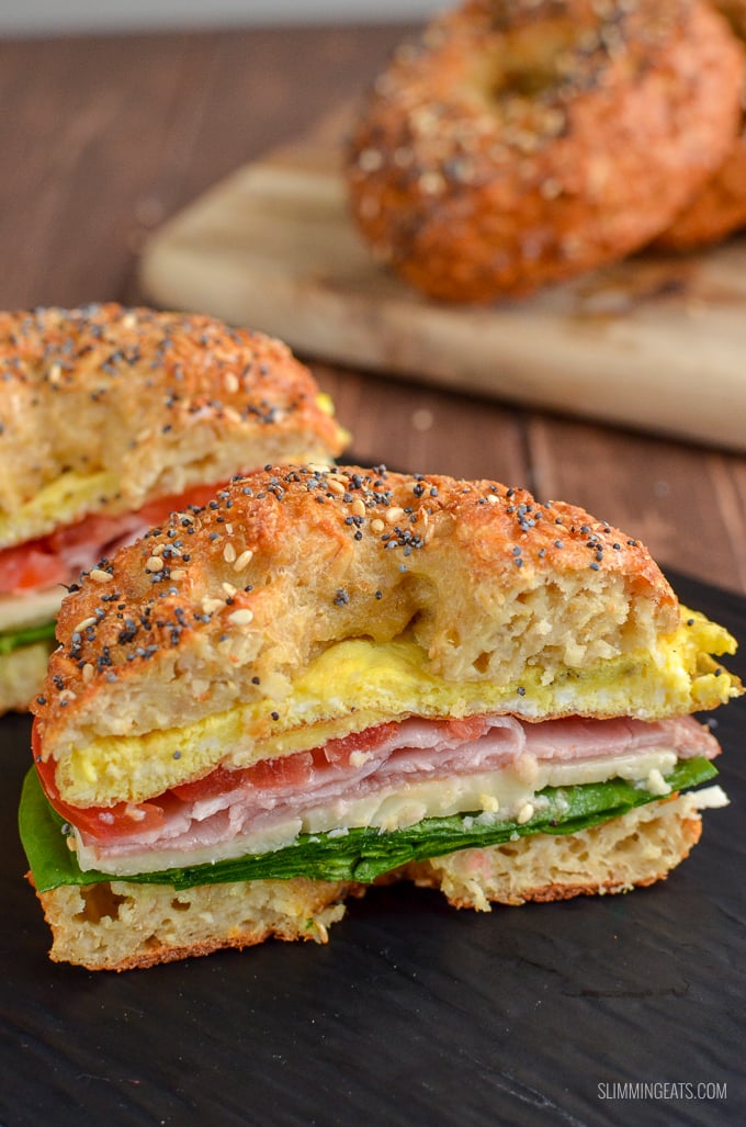Now you can enjoy a proper tasty Almost Syn Free Bagel for breakfast or lunch. The hardest part will be deciding what to add as your filling. Just 1 Healthy Extra B and 0.5 syns or 4 WW Smart Points. Gluten Free, Vegetarian, Slimming World and Weight Watchers friendly | www.slimmingeats.com