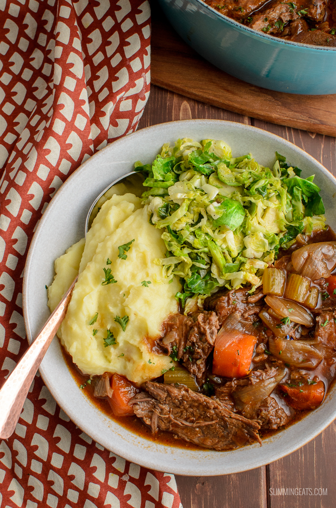 Melt in your mouth Slow Cooker Guinness Beef Brisket - a delicious rich hearty dish that is pure comfort in a bowl. Dairy Free, Slimming Eats and Weight Watchers friendly | www.slimmingeats.com