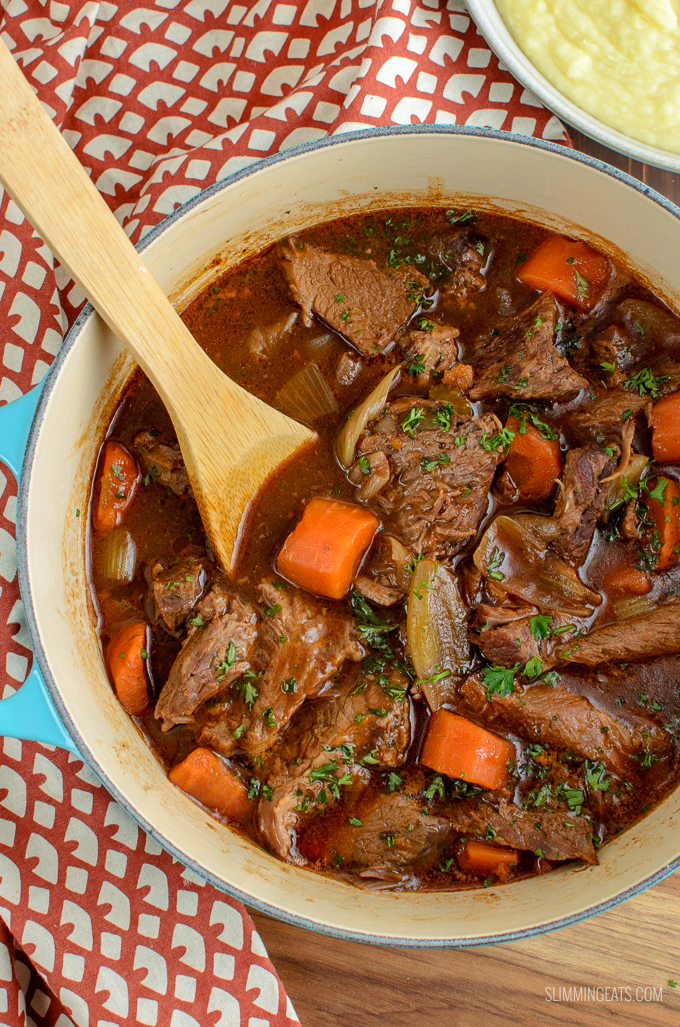 Melt in your mouth Slow Cooker Guinness Beef Brisket - a delicious rich hearty dish that is pure comfort in a bowl. Dairy Free, Slimming Eats and Weight Watchers friendly | www.slimmingeats.com