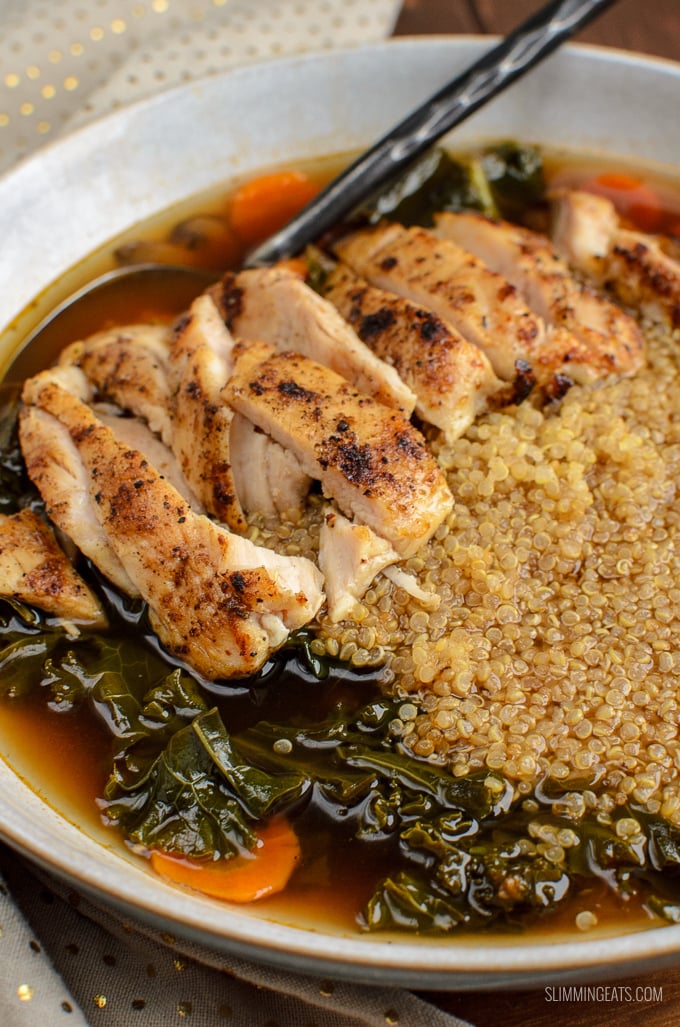 Give me this Healthy Chicken Quinoa Bowl for lunch any day - EVERY day. It's heavenly!! Gluten Free, Dairy Free, Slimming Eats and Weight Watchers friendly Give me this Healthy Chicken Quinoa Bowl for lunch any day - EVERY day. It's heavenly!! Gluten Free, Dairy Free, Slimming Eats and Weight Watchers friendly