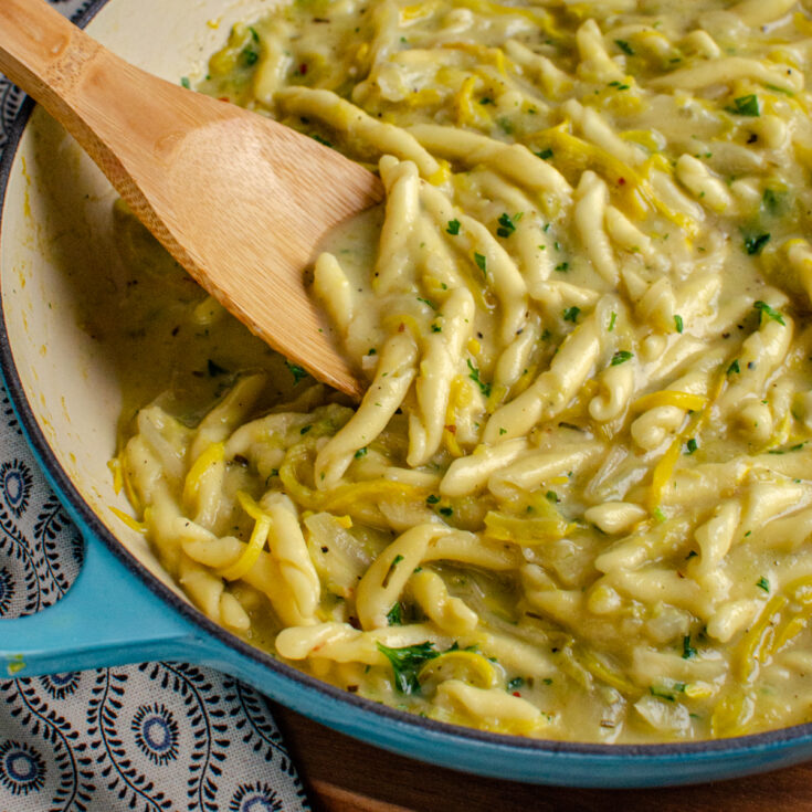 One Pot Dairy Free Creamy Yellow Zucchini Pasta