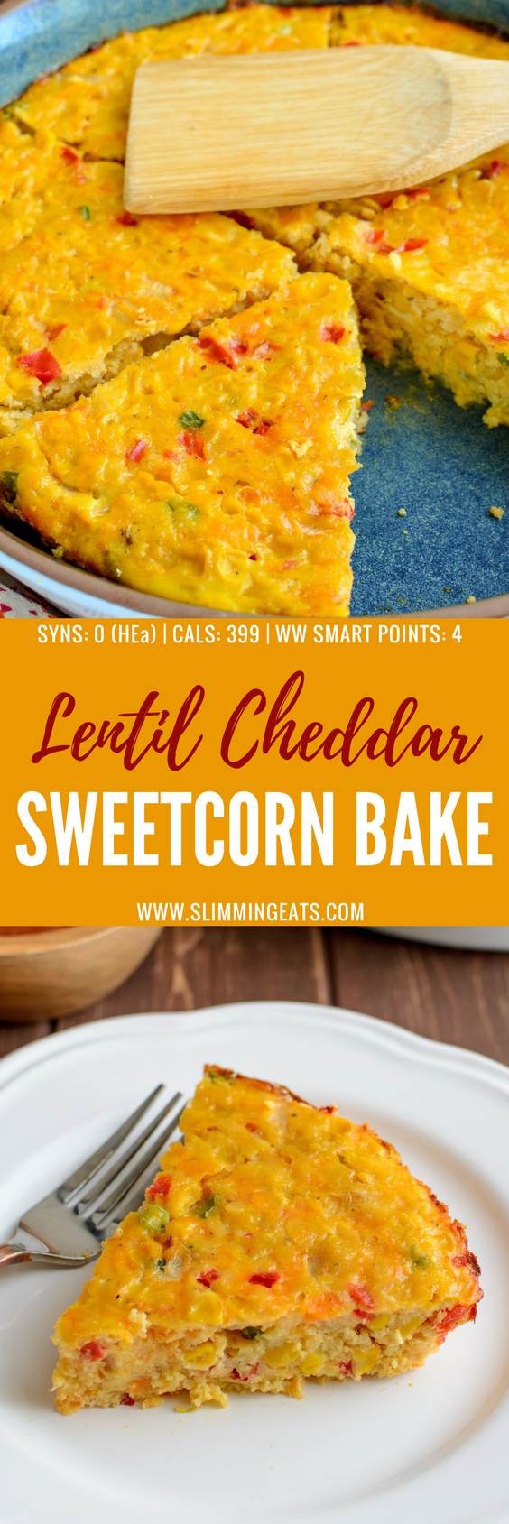 This vegetarian Lentil Cheddar Sweetcorn Bake is perfect for a quick grab and go lunch or snack. Gluten Free, Vegetarian, Slimming World and Weight Watchers friendly. | www.slimmingeats.com