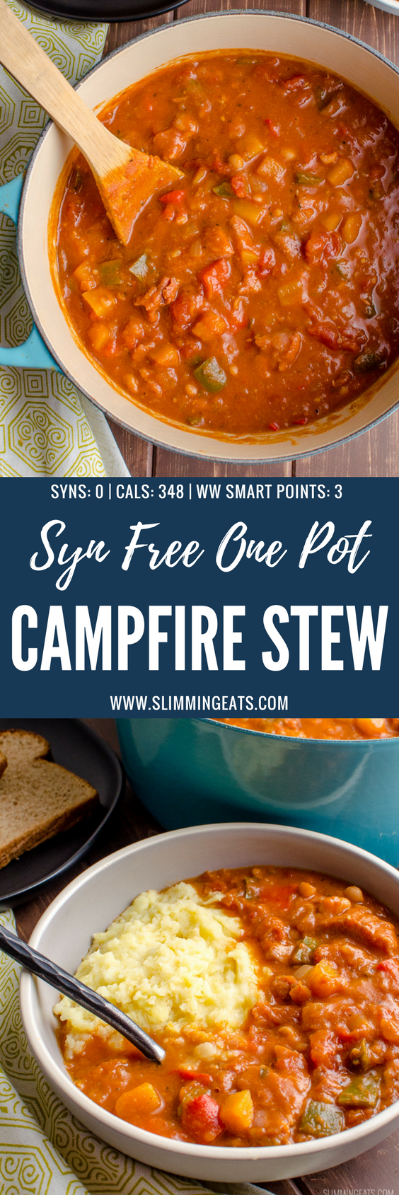 Dig into a spicy hearty warming bowl of Syn Free One Pot Campfire Stew with delicious Southern Flavours - my take on a popular Slimming World Recipe. Gluten Free, Dairy Free, Slimming World and Weight Watchers friendly | www.slimmingeats.com
