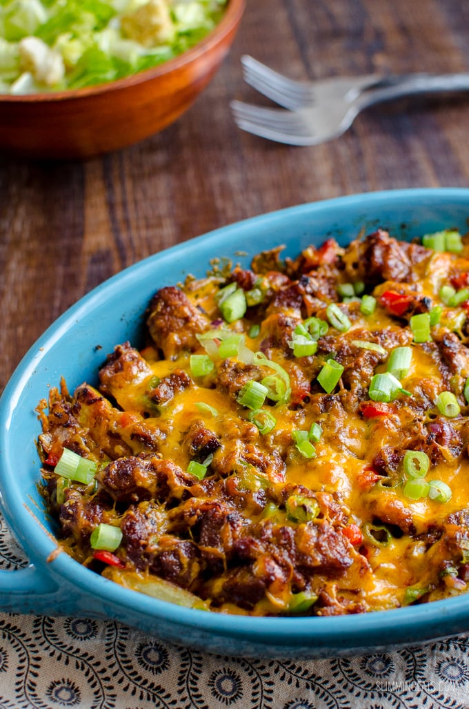 Make the ultimate sharing dish with these Amazing Pulled Pork Loaded Fries - a perfect recipe for leftover Pulled Pork. Gluten Free, Slimming World and Weight Watchers friendly | www.slimmingeats.com