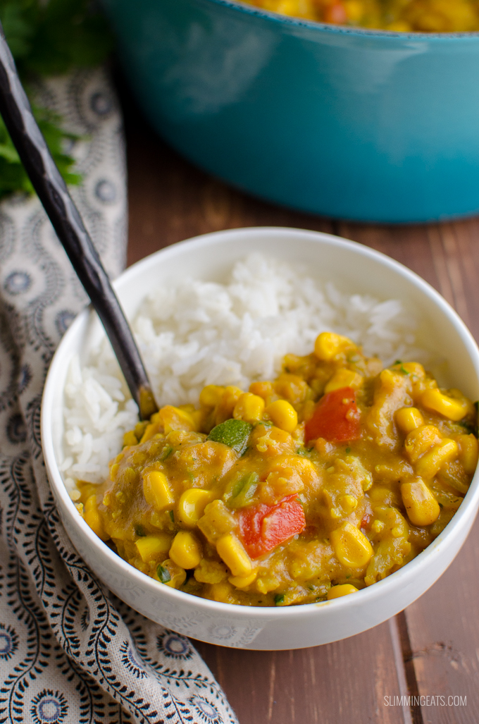 If you are looking for more meat-free recipes or maybe you are vegetarian or vegan, then this Coconut Vegetable Curry. Gluten Free, Dairy Free, Slimming World and Weight Watchers friendly | www.slimmingeats.com